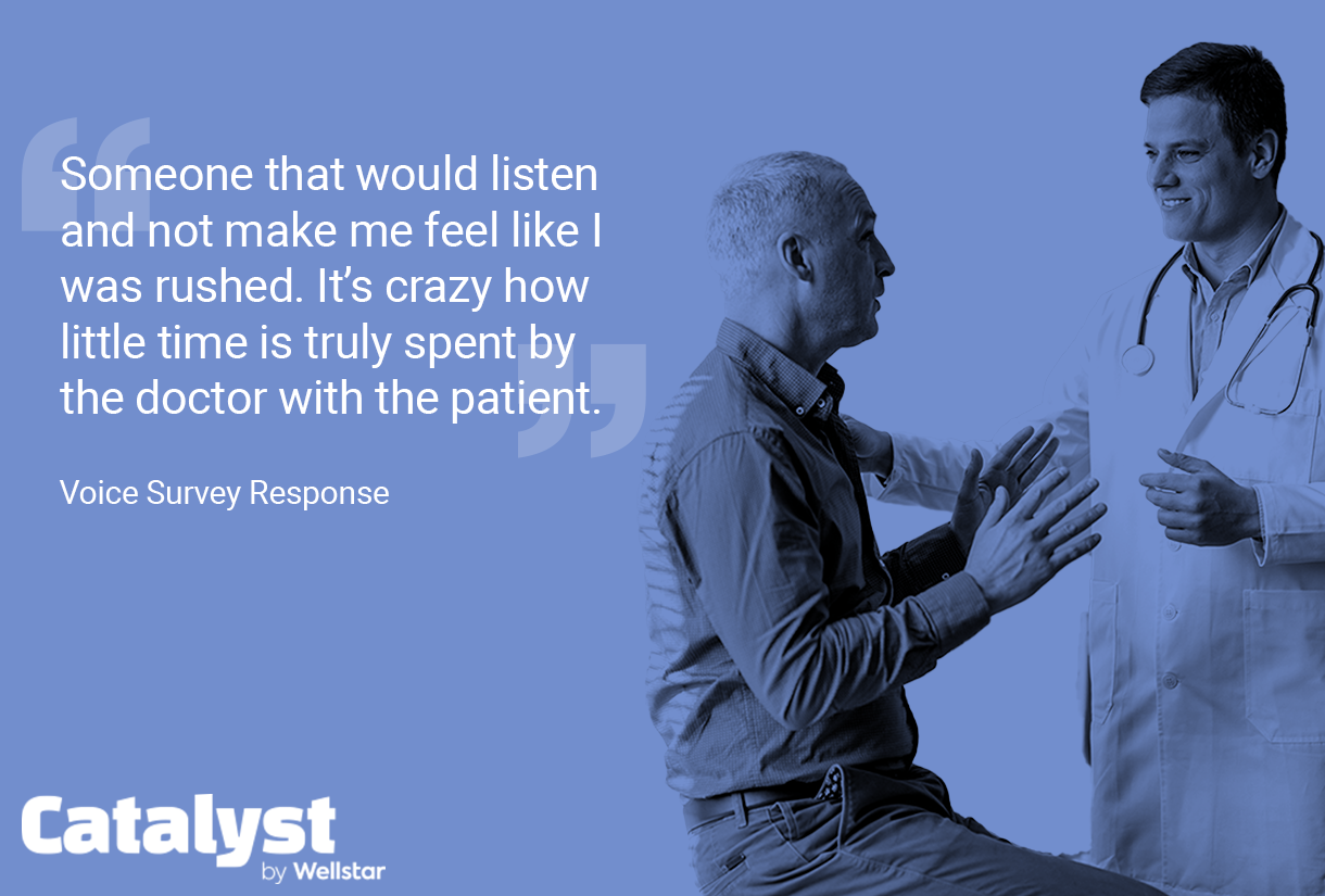 Quote from a Voice user: Someone that would listen and not make me feel like I was rushed. It's crazy how little time is truly spent by the doctor with the patient.